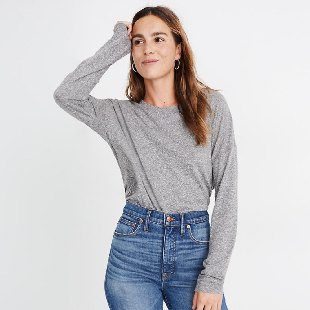 Madewell Rivet and Thread Long Sleeve Gray Tee M